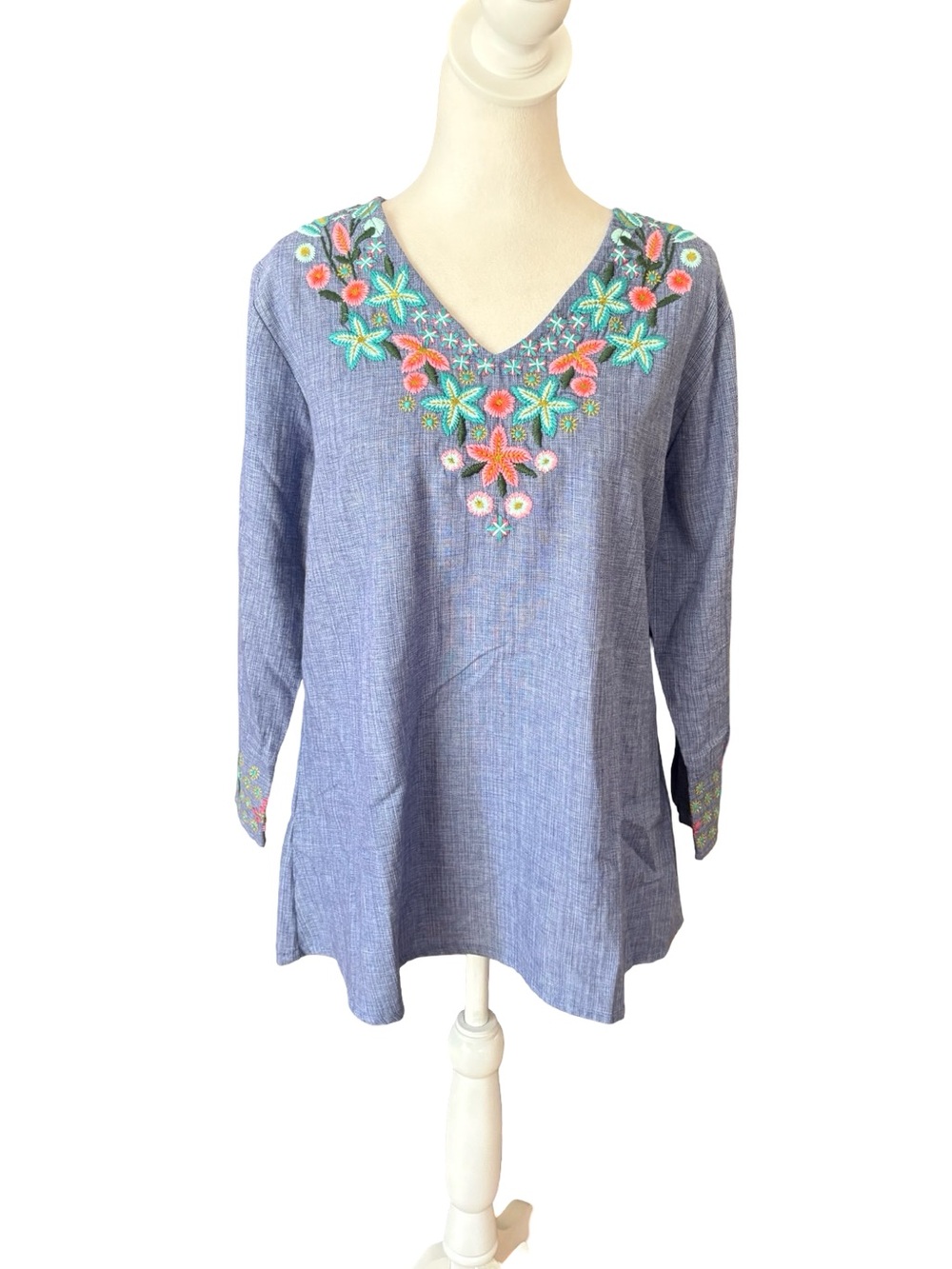 Parsley and Sage Jessie Top Floral Embroidered Long Sleeve Womens Medium NEW